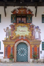 Lüftlmalerei, mock architecture, frescoed town hall, Ruhpolding, Chiemgau, Upper Bavaria, Bavaria,