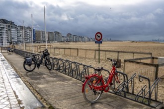 Winter break, on Zeedijk-Knokke, beach promenade in Knokke-Heist, on the North Sea beach, dreary
