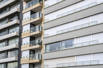 Facades of residential buildings on Zeedijk-Knokke, beach promenade in Knokke-Heist, largely
