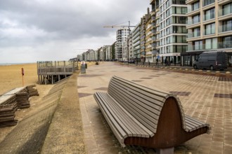Zeedijk-Knokke, beach promenade in Knokke-Heist, on the North Sea beach, dreary winter day, mostly