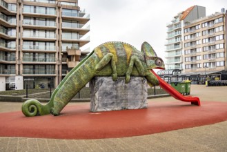 Art in Knokke-Heist, chameleon, tongue as a slide, by Jeremy Deller, part of the Beaufort