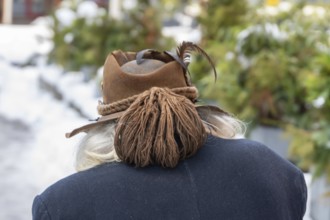 Elderly man with braided braid wrapped around his traditional hat, Nuremberg, Middle Franconia,