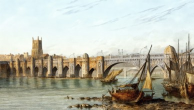 Old medieval London Bridge, London, England, UK