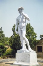 Full-scale marble replica of Michelangelo's David, located in the Court of David at Forest Lawn