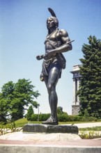 Statue sculpture of Chief Massasoit, also known as Ousamequin, in grounds of the Utah State