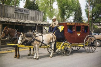 Wells Fargo Stagecoach historic attraction, Jackson Hole, Jackson, Wyoming, USA 1977