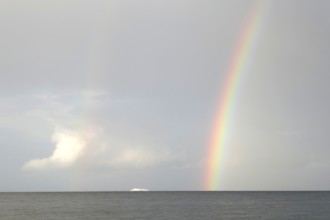 Unity Line ferry, rainbow, Rügen island, largest and most populous German island. Baltic Sea coast,