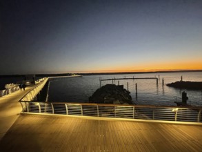 Baltic resort Prerow, pier, night view, sunset, Baltic Sea. At 720 meters, it is the longest pier