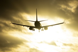 Boeing 737 commercial passenger airliner jet aircraft of Ryanair airways in flight on approach to
