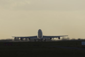 Boeing 747-400 jumbo jet LX-TCV commercial aircraft of Cargolux cargo taking off in flight