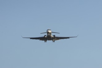 Gulfstream executive business jet aircraft in flight on approach to land at London Stansted