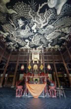 Interior view of Hodo Hall in Kennin-ji Buddhist Temple, Twin Dragon ceiling painting by artist