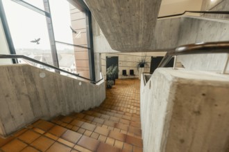 Architectural scene with concrete steps in a modern building, Gechingen Town Hall, Calw district,