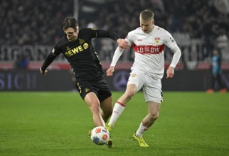 Duel, action Chris Führich VfB Stuttgart (10) against Joel Schmied 1. FC Köln KOE (02) Soccer