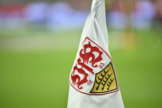 VfB Stuttgart corner flag, logo, coat of arms, soccer Bundesliga, MHPArena, MHP Arena Stuttgart,