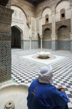 Courtyard of the Medersa Attarine Koran School, Fez El Bali, Medina, UNESCO World Heritage Site,