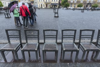 The sixty chairs memorial on the grounds of the Jewish ghetto, Krakow, Poland