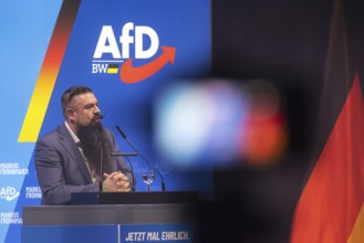 Campaign rally for the state election of the AfD party in the Congress Center Pforzheim CCP. Markus