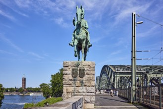 Emperor Frederick III, equestrian statue, sandstone wall, pedestrian and railway bridge, bridge,