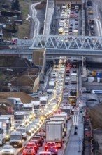 Traffic jam at the permanent construction site of the A8 motorway near Pforzheim-Ost. One side of