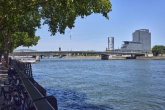 Rhine river, general architecture, MaxCologne high-rise building, bridge, Deutz bridge, metal