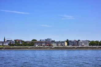 Rhine river, total view, shore, quay wall, general architecture, houses, trees, blue sky, cirrus