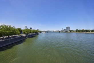 Rhine river, general architecture, high-rise MaxCologne, riverbank, church towers, Cologne