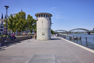 Level, river Rhine, waterfront, metal railing, lantern, sandstone wall, general architecture, boat