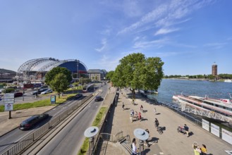 Rhine river, large tent Musical Dome, exhibition tower, general architecture, footpath, waterfront,