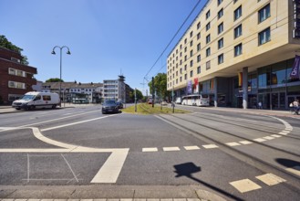 Dorint hotels, general development, commercial buildings, modern architecture, overhead lines, tram