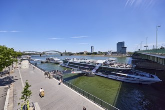 Rhine river, waterfront, sightseeing boats, general architecture, high-rise buildings, modern