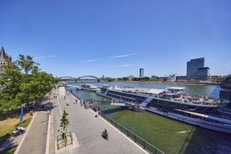 Rhine river, waterfront, sightseeing boats, general architecture, high-rise buildings, modern