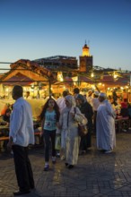 Food stalls on Place Djemma el-Fna, Gauklerplatz, UNESCO World Heritage Site, Blue Hour, Marrakech,