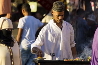 BBQ stand, Place Djemma el-Fna, Gauklerplatz, UNESCO World Heritage Site, Marrakech, Morocco