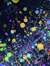 Immersive art installation Infinity Room, colorful polka dots, dots, spheres, Japanese artist Yayoi