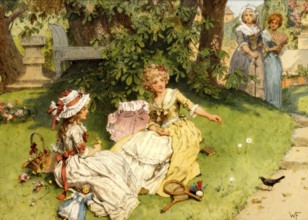 Princess Louise and Friederike of Mecklenburg-Strelitz as children in the garden of castle Broich,