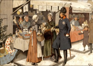 Queen Louise at the Christmas market in Berlin, making a gift to a middle-class woman, Louise of