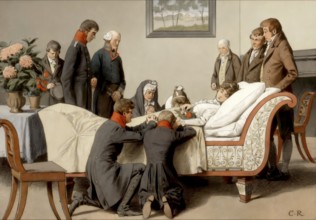 The king and his two eldest sons at the deathbed of the Queen in Hohenzieritz on the morning of