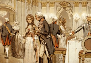 First meeting of the Crown Prince Friedrich Wilhelm of Prussia with its subsequent bride, Princess