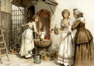 Louise and Friederike at the home of Mrs. Goethe in Frankfurt a.M, Germany (1790), Louise of