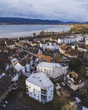 Aerial view of the city of Radolfzell am Lake Constance, residential buildings, residential areas,