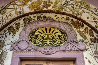 Detailed view of the main portal of the 120-year-old historic Hegau-Gymnasium in Singen am