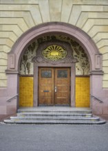 The main portal of the 120-year-old historic Hegau-Gymnasium in Singen am Hohentwiel with