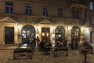 Evening in the old town district of Lviv, Ukraine