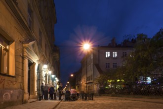 Evening in the old town district of Lviv, Ukraine