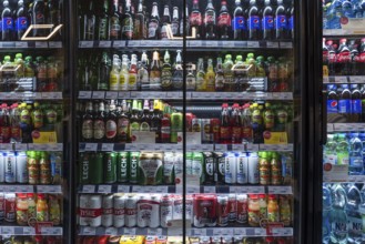 Cooling rack for drinks at a Polish gas station, Poland