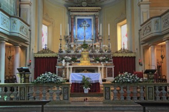Brescello village, interior view of the church of Santa Maria Nascente e San Genesio, film set for