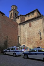 Police cars, in La Rocca Castle in Novellara, Emilia-Romagna, Italy
