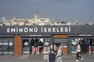 Istanbul, Turkey. December 2nd 2025. Eminonu ferry terminal on the Golden Horn, ferries arrive and
