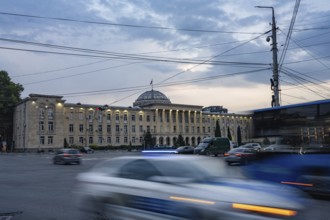 Gori, Georgia. September 9th 2025. Gori City Hall municipal office building with the Georgian flag